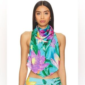 NWT ROCOCO SAND x REVOLVE Ocean Crop Top With Pearl Chain in Turquoise - Small